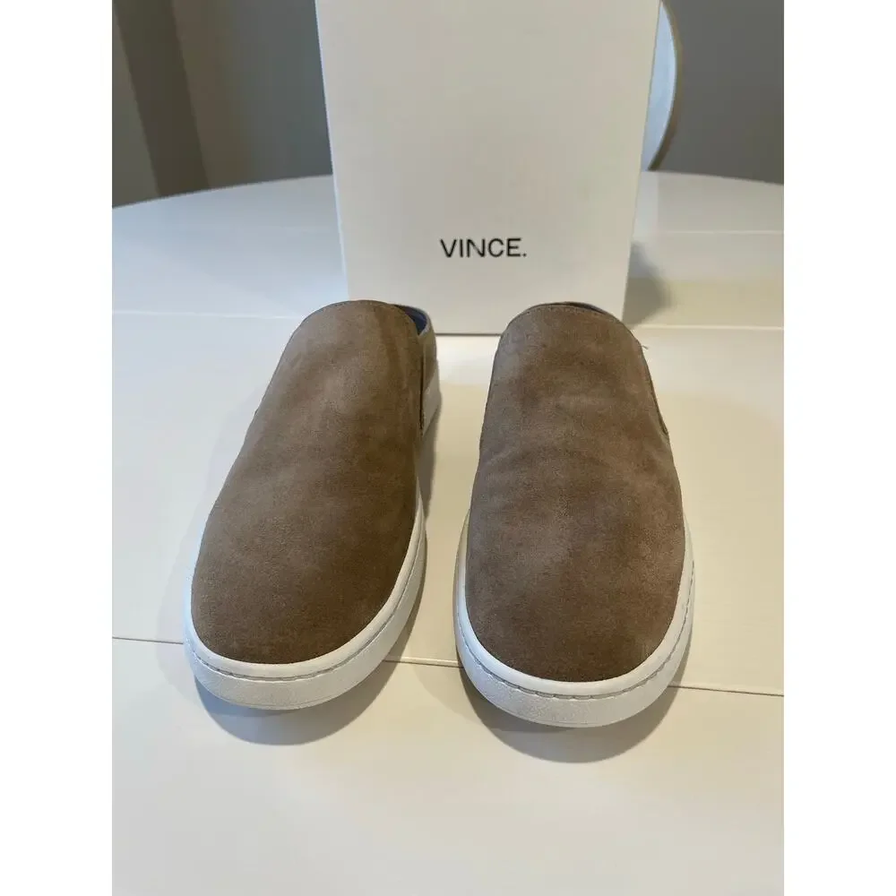 Vince Verrell Slip On Suede Mule Sneakers Sz 6.5 Low Back Tan Woodsmoke Neutral